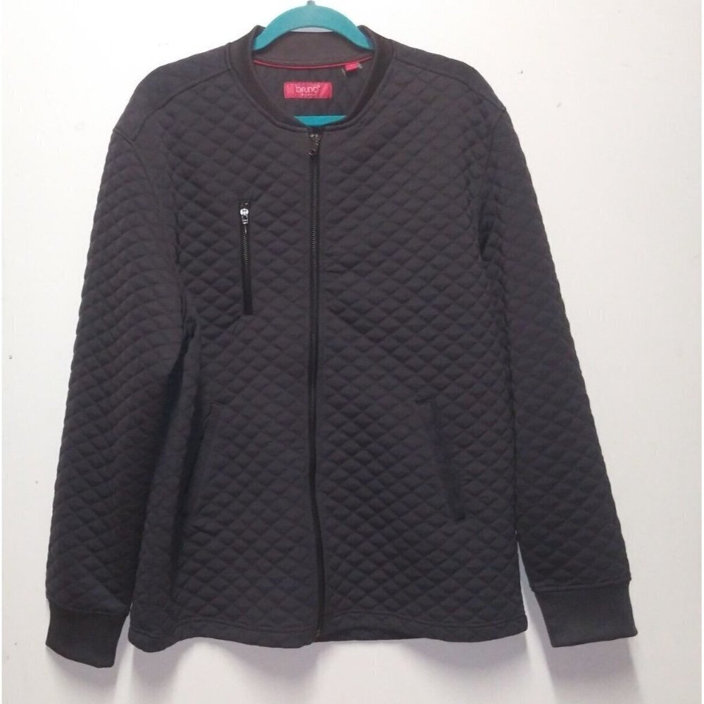 Bruno Milano Mens Jacket Full Zip quilted Sz L Charcoal Color long sleeve soft